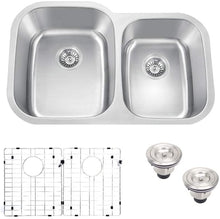 Load image into Gallery viewer, Vuzati 32" 60/40 Undermount Stainless Steel Kitchen Sink - Stainless Steel Undermount Sink - Left Bowl Big Basin/ Right Bowl Small Basin - Basket Strainers - Bottom Grids