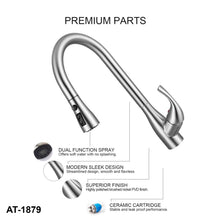 Load image into Gallery viewer, Vuzati Single Handle High Arc Brushed Nickel Pull Out Kitchen Faucet, Single Lever Stainless Steel Kitchen Sink Faucet with Pull Down Sprayer. Premium SS304 Stainless Steel Construction-1879