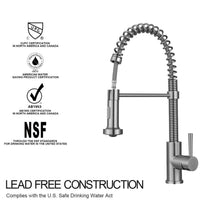 Load image into Gallery viewer, Vuzati Single Handle High Arc Brushed Nickel Pull Down Sprayer Kitchen Faucet, Single Lever Stainless Steel Kitchen Sink Faucet with 360 Degree Swivel. Premium SS304 Stainless Steel Construction-1879