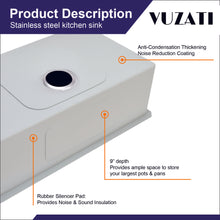 Load image into Gallery viewer, Vuzati 32" L X 18" W Undermount Stainless Steel Bar Sink - Stainless Steel Undermount Sink - Deep Single Bowl Sink Basin - Basket Strainers