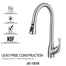 Load image into Gallery viewer, Vuzati Single Handle High Arc Brushed Nickel Pull Out Kitchen Faucet, Single Lever Stainless Steel Kitchen Sink Faucet with Pull Down Sprayer. Premium SS304 Stainless Steel Construction-1879