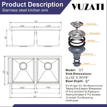 Load image into Gallery viewer, Vuzati 32&quot; L X 18&quot; W Undermount Stainless Steel Kitchen Sink - Stainless Steel Undermount Sink - Deep Double Bowl 50/50 Sink Basin - Basket Strainers
