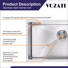 Load image into Gallery viewer, Vuzati 27&quot; L X 18&quot; W Undermount Stainless Steel Kitchen Sink - Stainless Steel Undermount Sink - Deep Single Bowl Sink Basin - Basket Strainer
